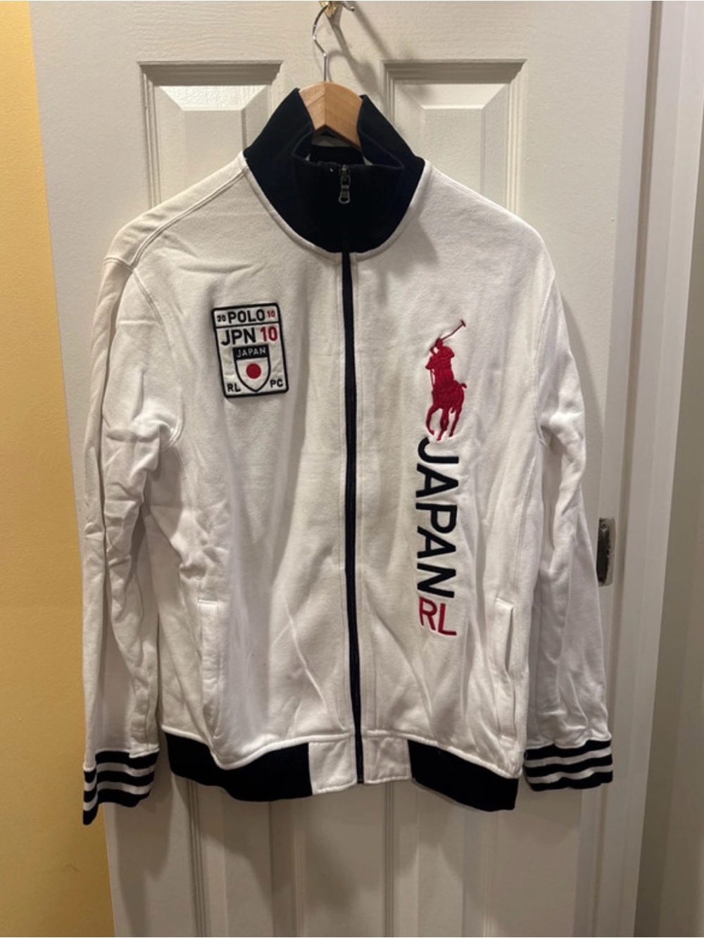 Ralph Lauren White Track Jacket with Red Pony and Black Trim